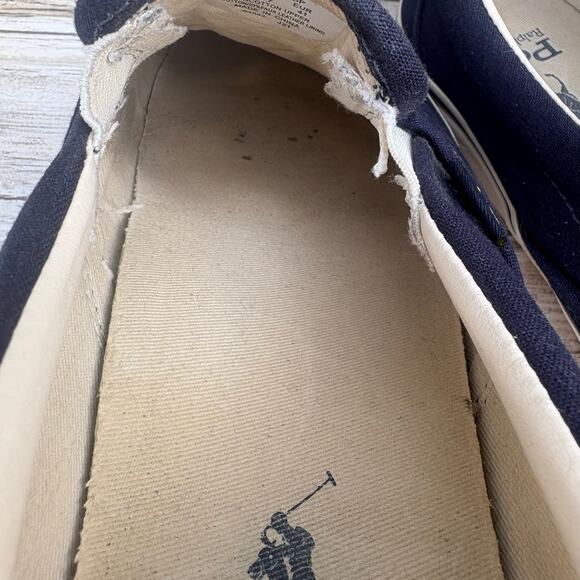 Polo Bear Ralph Lauren Shoes Sz 8 Keaton Slip on Sneakers Navy Blue Cotton Prep - Picture 11 of 12